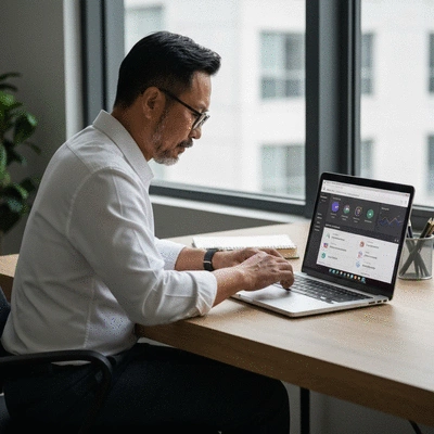 Person evaluating different AI SEO tools on a laptop screen