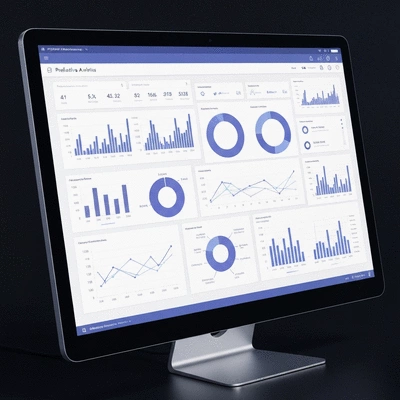 AI-powered SEO dashboard displaying predictive analytics and performance metrics, no text, no words, no typography, clean image