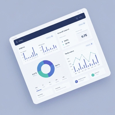 Modern SEO automation dashboard showing analytics and keyword research