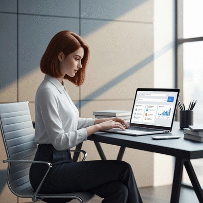 Person using a laptop, illustrating content creation and SEO strategy