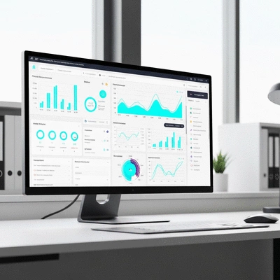 AI-driven data analysis interface showing graphs and metrics